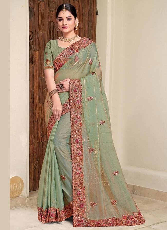 Two Tone Silk Green Wedding Wear Khatli Work Saree